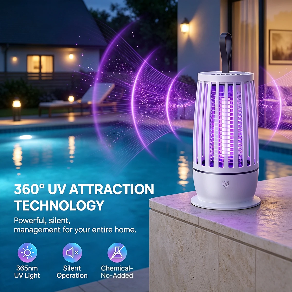 Bug Zapper Lamp 365nm UV Light Electric Mosquito Killer Silent Insect Trap Silent Night Light Indoor Baby Room Camping Travel