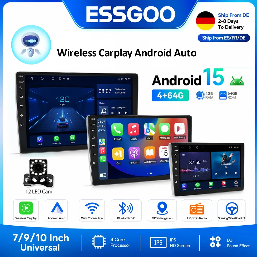 ESSGOO Android 15 Wireless Carplay Car Radio 2 Din 7