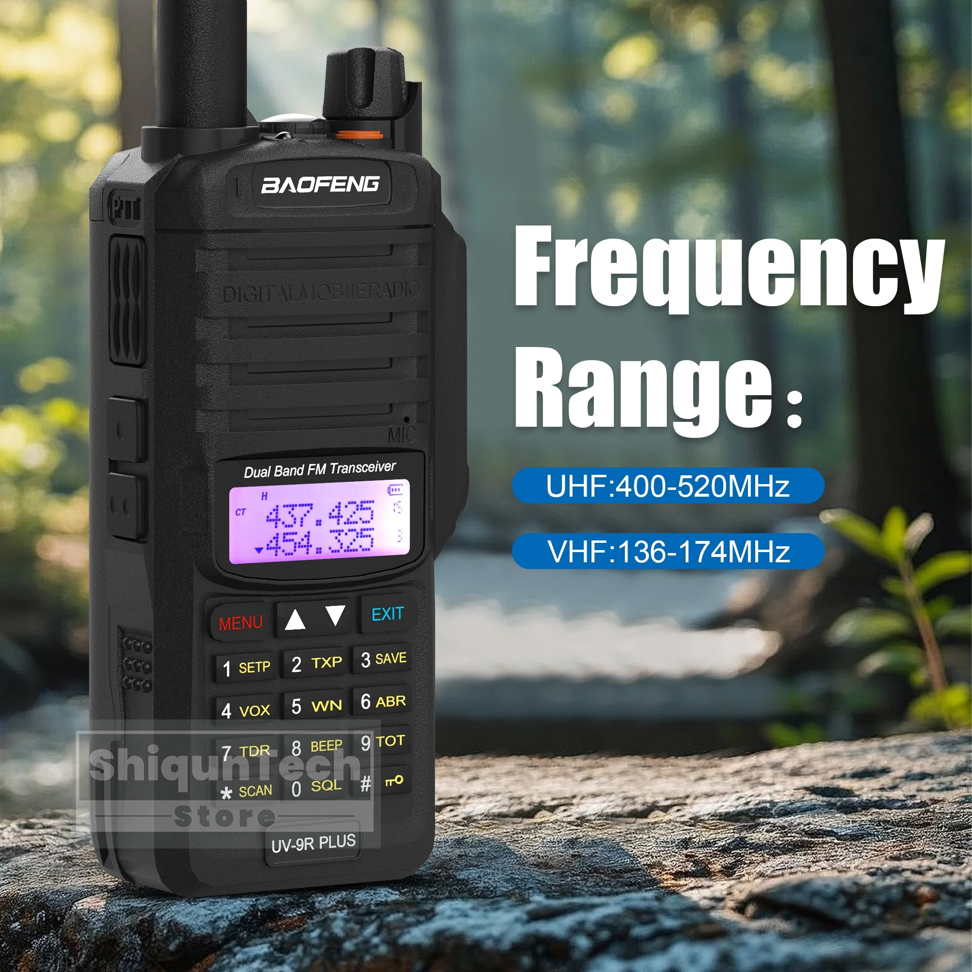 Baofeng UV-9R Plus IP67 Waterproof Walkie Talkie Type-C Charger Dual Band Portable LED Flashlight 128CH Transceiver Hunting Ham