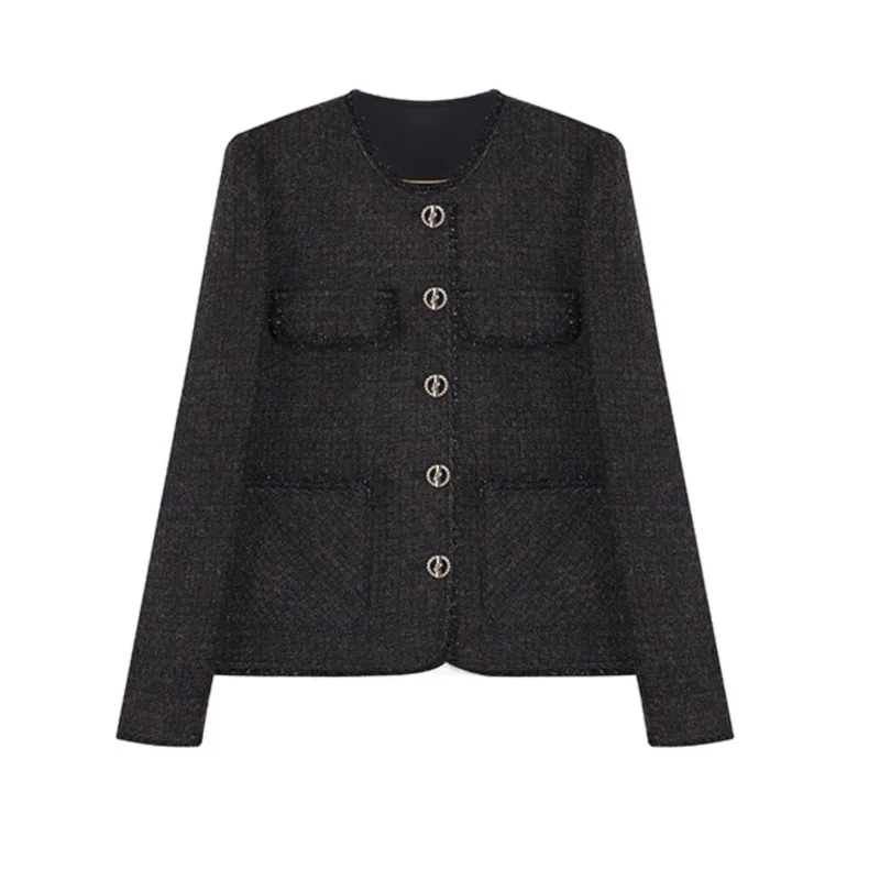 Cappotto in tweed rosso scuro con piccola fragranza Nuova giacca casual da donna primavera/autunno