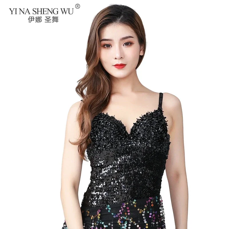 Costumes de danse du ventre indien, haut à paillettes Sexy, Festival, Halloween, fête de noël, vêtements d'entraînement de spectacle Jazz, Streetwear