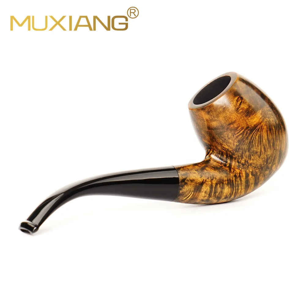 MuXiang SherlocksHolmes Tobacco Pipe Casual Reading Pipe Handmade Briar Wood Pipe 9mm Filter Element Filter Curved Handle Pipe