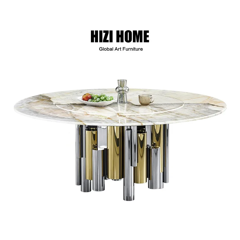 Italian light luxury luxury Pandora natural luxury stone round dining table minimalist villa furniture large apartment 1m 8 tabl