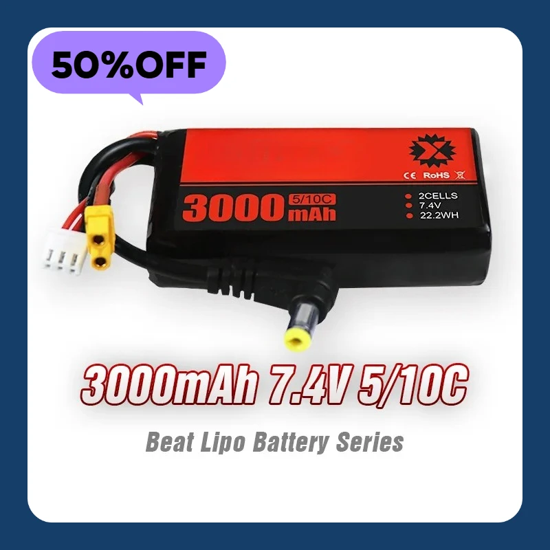 

3000mAh 2S 7.4V 5 10C LiPo Battery for RC Quadcopter Helicopter FPV Racing Drone Spare Parts Rechargeable Battery XT30 XT60