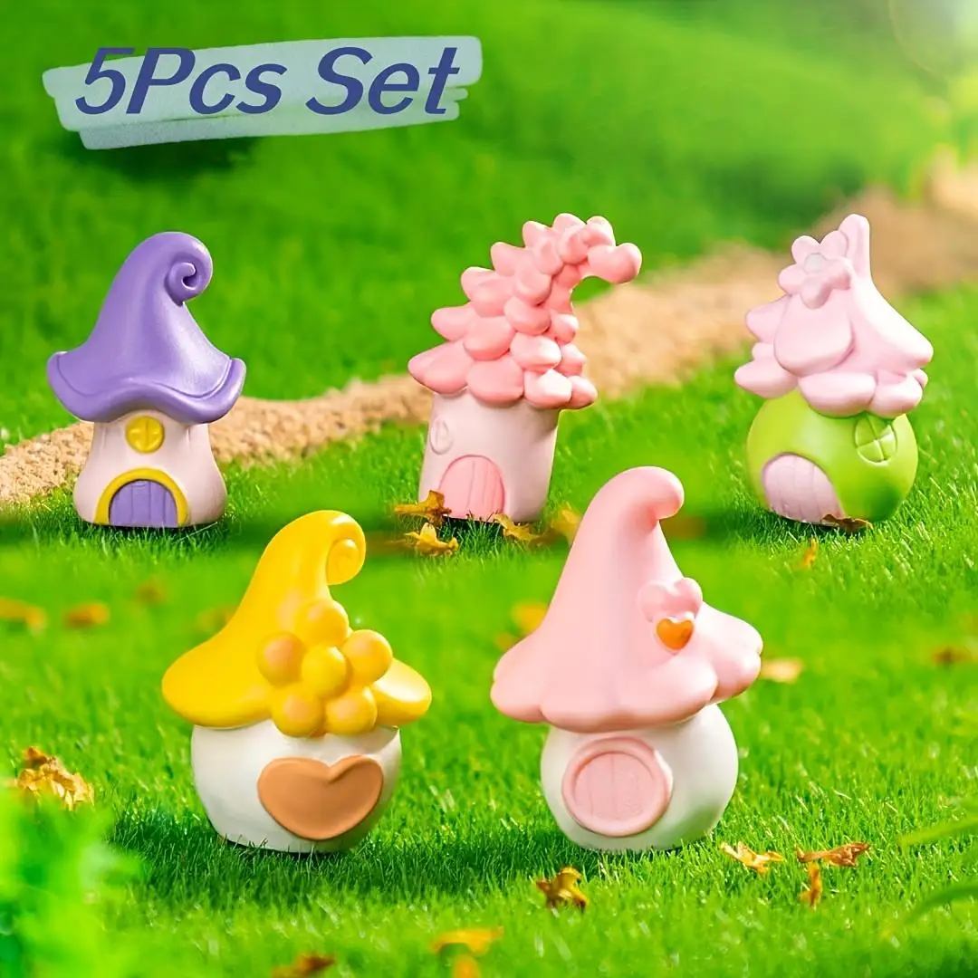 【Magic Elf Mini House Set】5-Piece Magic Elf Cartoon Mini House Set - Fancy Resin Landscape Decoration for Gardens and Indoor Spa