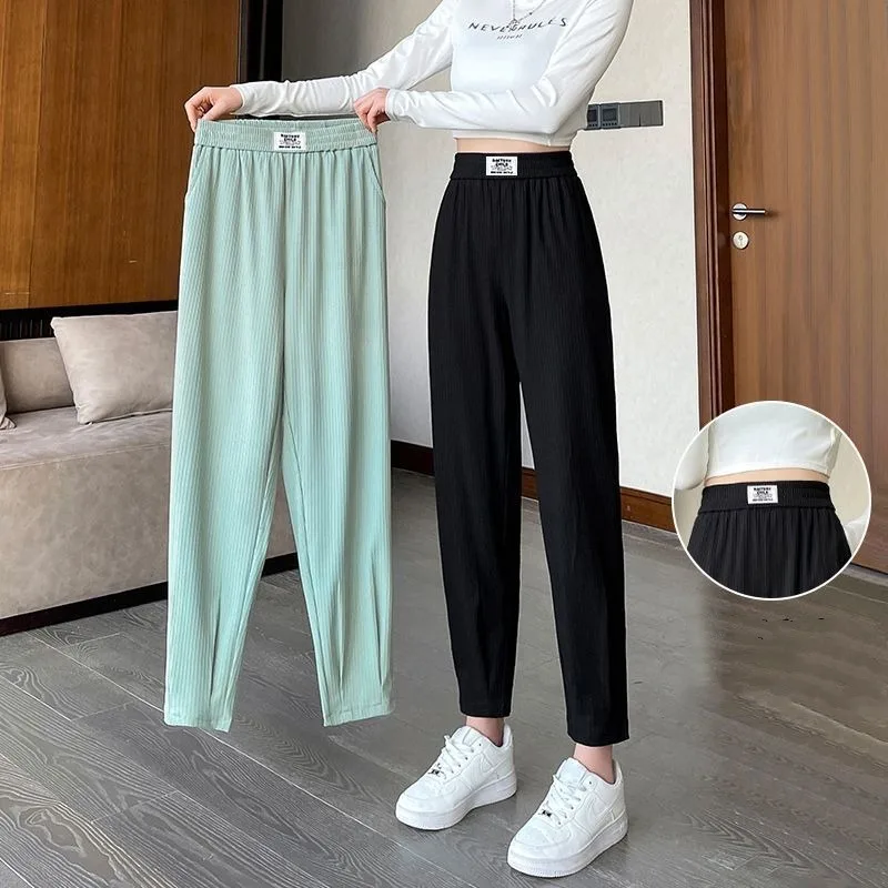 

Summer 2023 Ice Nine Point Sports Pants Korean Version Slim and Versatile Elastic Waist Women Casual Fashion Pencil Trousers