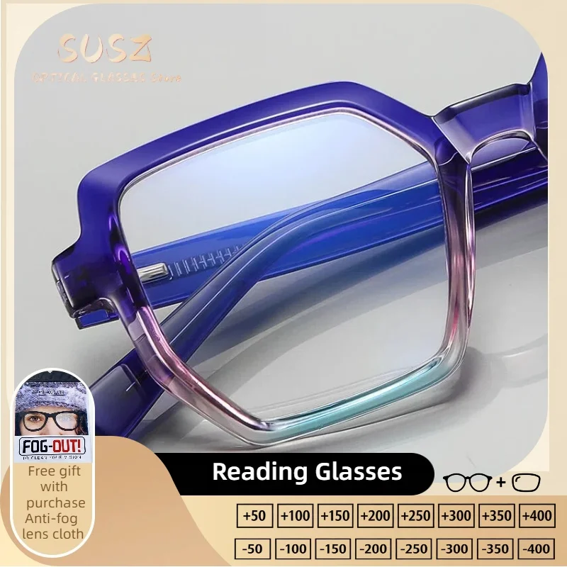

SUSZ Retro Women Myopia Prescription Glasses Butterfly Oversize Frame Reading Glasses Anti Blue Ray Multifocal Optical Eyeware