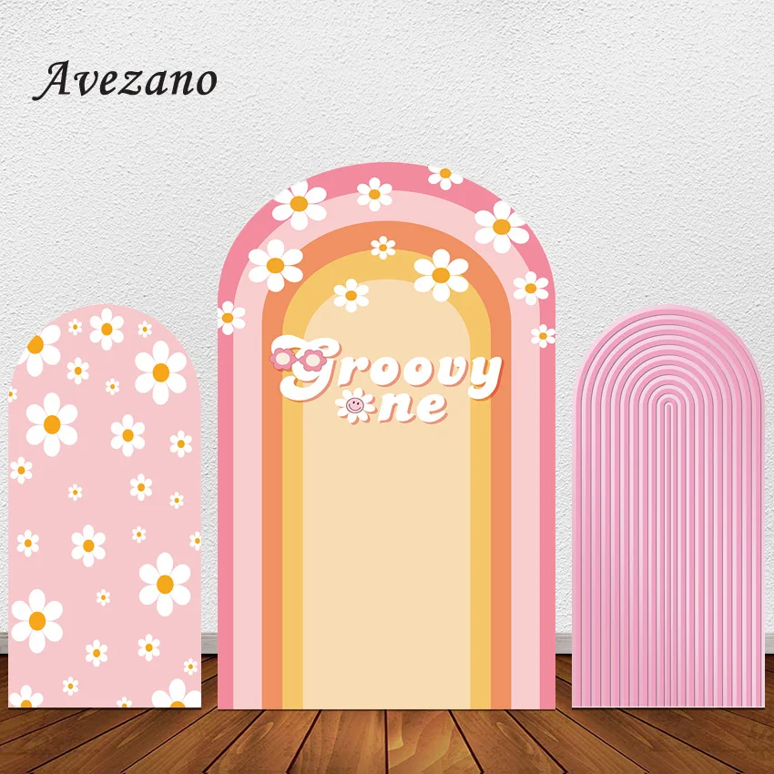 Avezano Arch Backdrop Cover Pink Boho Rainbow One Groovy Girl Birthday Chiara Party Decor Background Customized Double-Sided