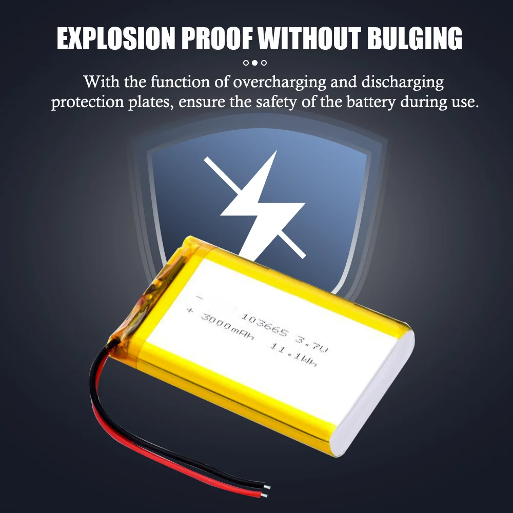 3.7V 3000mAh 103665 Rechargeable Battery Gps Polymer Lithium Battery For Ship Model Excavator Drone PSP Camera Bluetooth Speaker