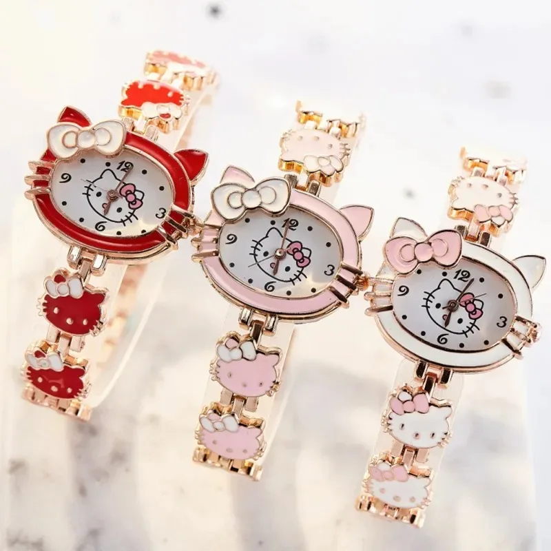 Kawaii Hello Kitty Watch Student Watch Steel Band MINISO Fashion Women\'s Bracelet Electronic Quartz Watch Creative Gift New