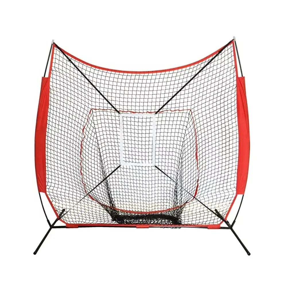 7x7 Baseball Practice Pitching Net, Portable Bounce Back Training Aid for Indoor Outdoor Use, Softball Compatible