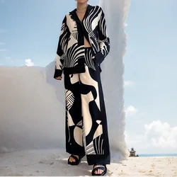 2024 Women's New Autumn Trendy Fashion Print Set Southeast Asian Style Long Cardigan Straight Leg Pants Two-Piece Set