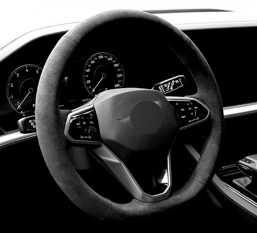Genuine Leather Black Thread Steering Wheel Cover for Alcantera Car Accessories Specifically for Volkswagen VW Golf GTI 8 MK8