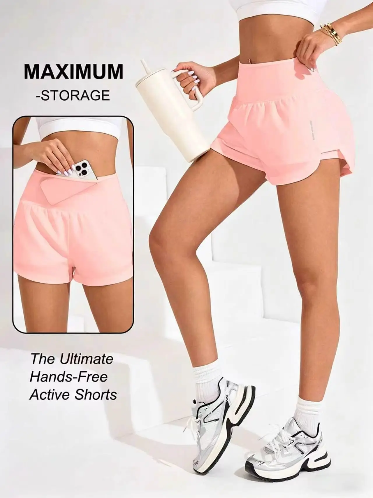 

Fitness Running Shorts, Casual Sports Shorts for Women, with Pockets, Snug Fit, Comfortable, Quick-Drying, Reflective Print