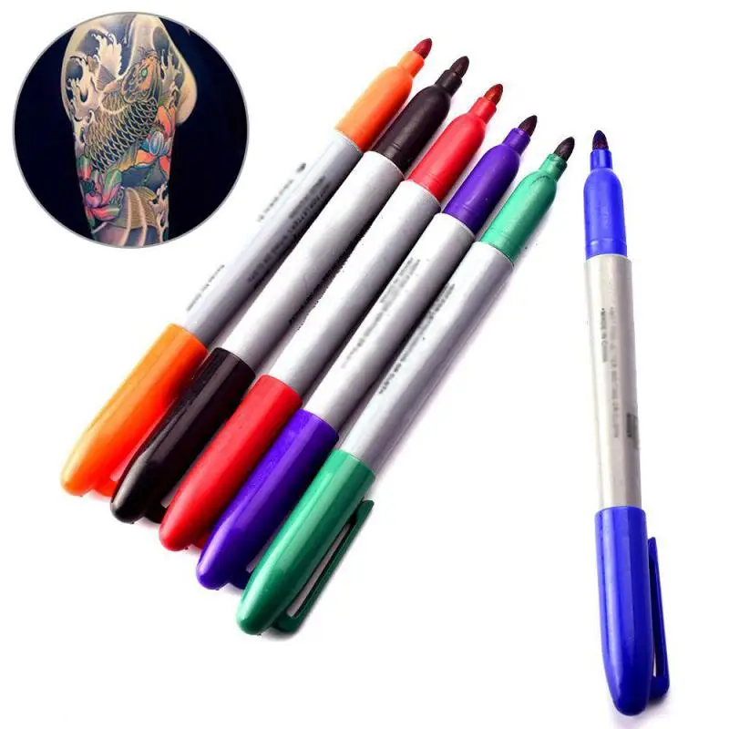 6pcs Microblading 6 Colors Erasable Skin Marker Pen Tattoo Sketch Transfer For Body Art Makeup Accessories Office Study Supply