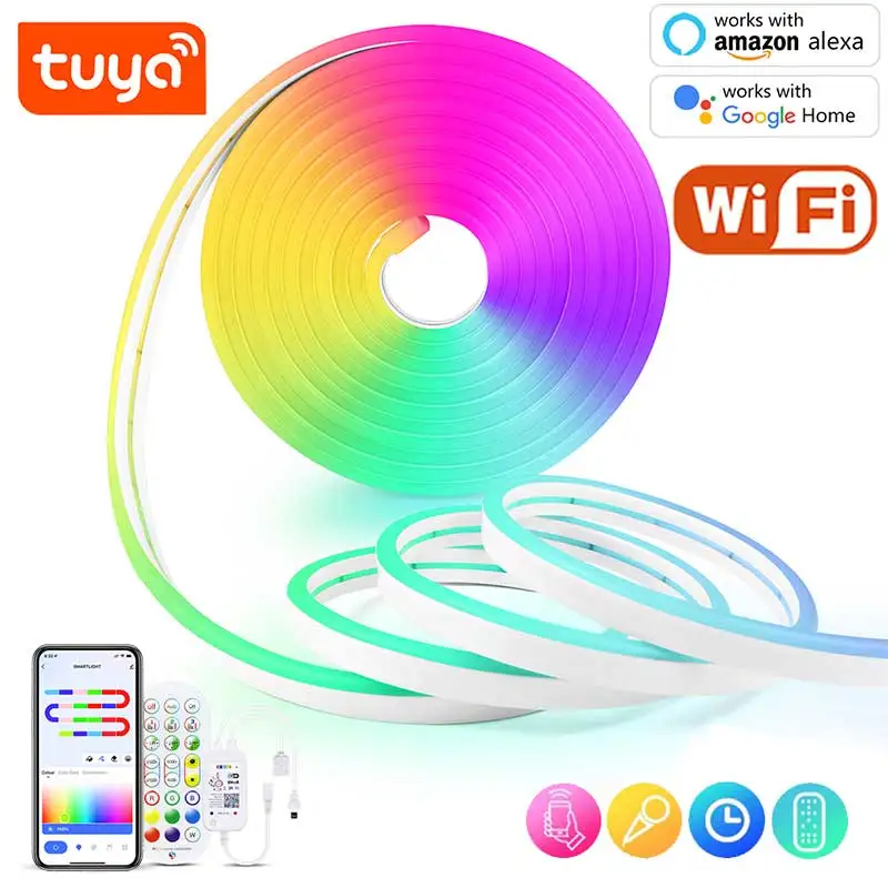 

Tuya RGB Neon LED Strip WiFi Neon Light Strip DC5V 1/2/3/4/5M Work With Tuya/Smart Life for Home Silica Gel Clips Decor Lighting