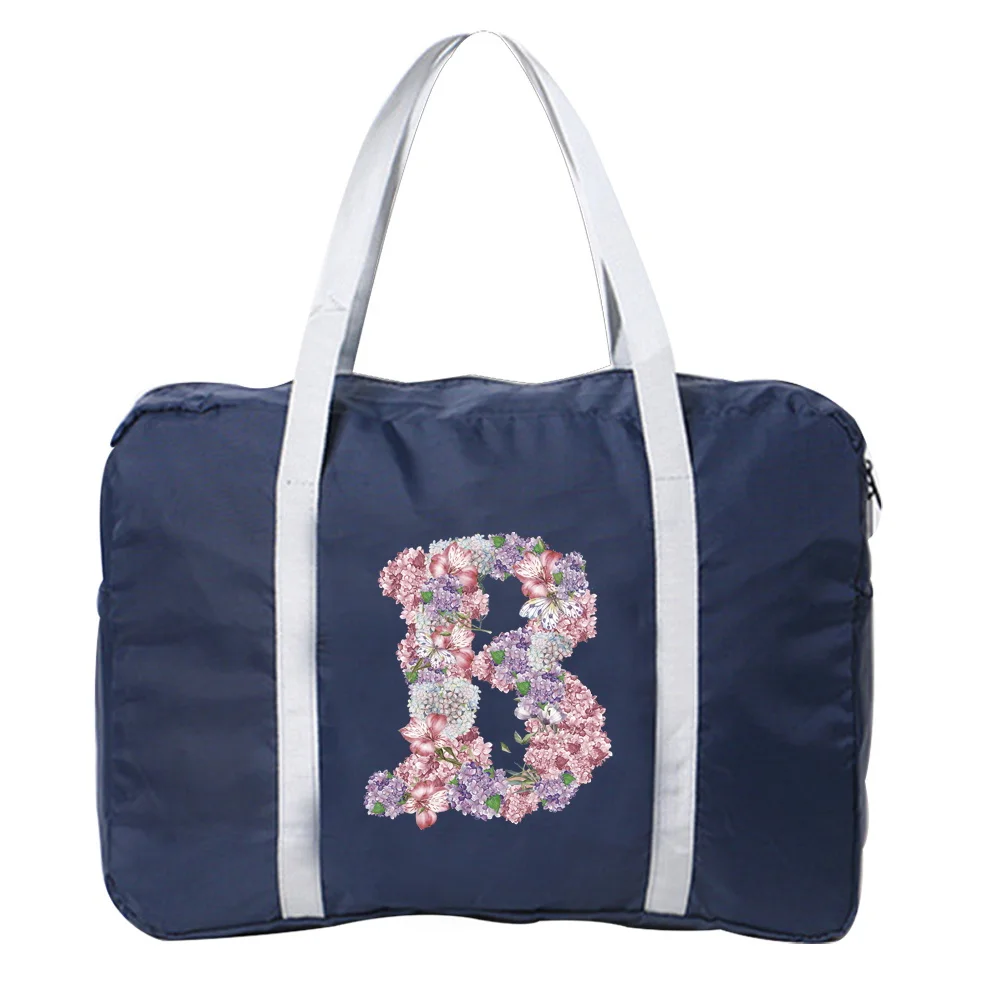 Bolsa de viaje de gran capacidad Unisex, organizador de equipaje, bolsos de almacenamiento de ropa, bolsas de transporte, serie Lettern de flores rosas