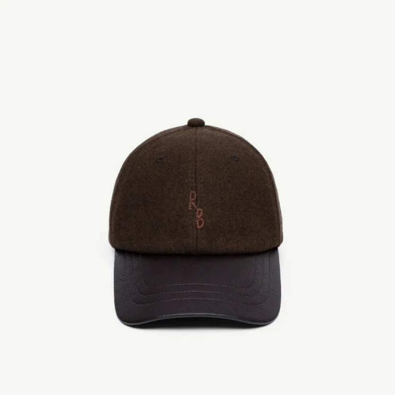 Wool Baseball Cap with Letter Embroidery, Matching Faux Leather Brim, Vintage Casual Winter Fashion Hat