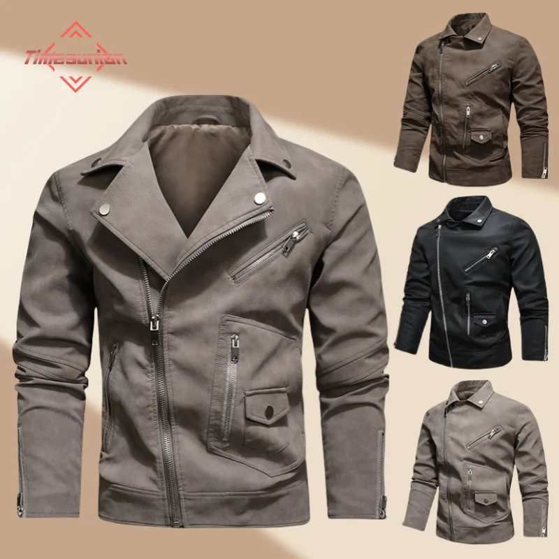 جاكيت جلد leather jacket men معاطف جلدية leather coat الخريف الشتاء مائل سحاب سترة جلدية معاطف دراجة نارية أزياء رجالي جديد راكب الدراجة النارية تقليد خنزير الجلد بو جاكيتات معطف ضئيلة