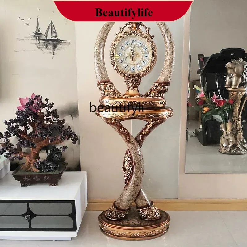 

F132 Floor clock Living room retro, resin decorated standing clock silent clock bigA4567