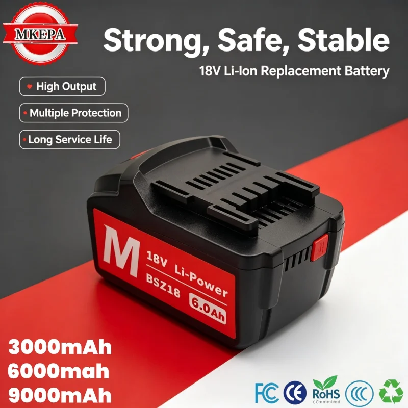 18V 3.0Ah‑9.0Ah Lithium‑ion Battery for Metabo Cordless Power Tool Replacement for 625592000 625591000 Backup Power Batteries