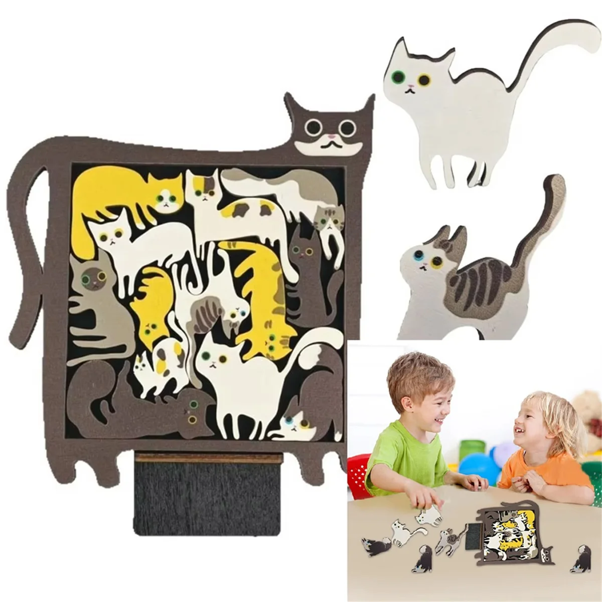 SEMOIC Pocket Travel Games for Car Road Airplane Activities Birthday Games Wooden Cat Puzzle Game