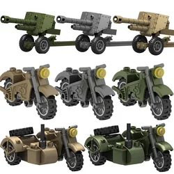 WW2 Weapon Equipment Howitzer Motorcycle Tricycle Model Military Figures Accessories Small Particles Building Blocks Kids Toys