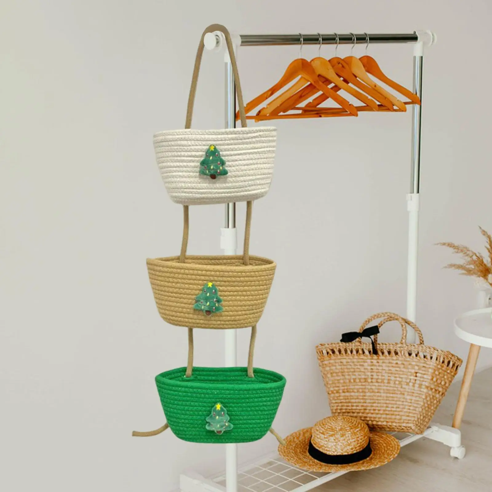 Kosz wiszący na ścianę Kosze dekoracyjne Przenośny wielofunkcyjny 3-poziomowy tkany kosz ścienny do dekoracji pokoju i łazienki