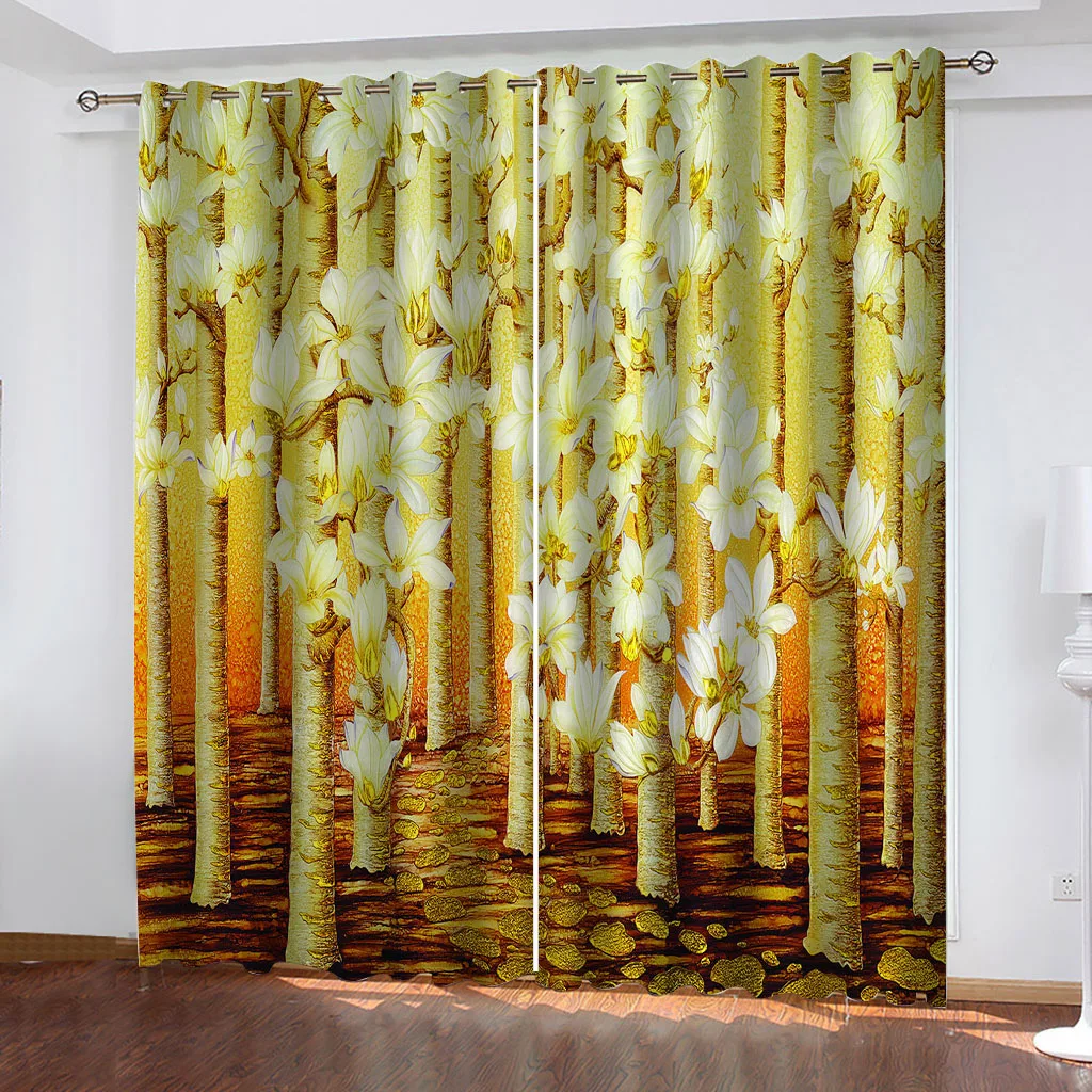 HUANZHUANG Blackout Curtain Room Abstract Gold Flower Cheap Modern Curtains For Windows Bedroom Living Room Decor 2 Pieces Free