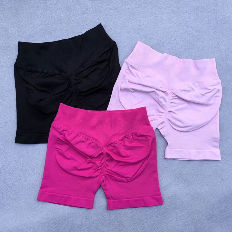 Gym Shorts Frauen Fitness Sport Biker Shorts 4,5" Low Ribbed Band Yoga Shorts Workout Scrunch Butt Nahtlose Leggings – Detail 11