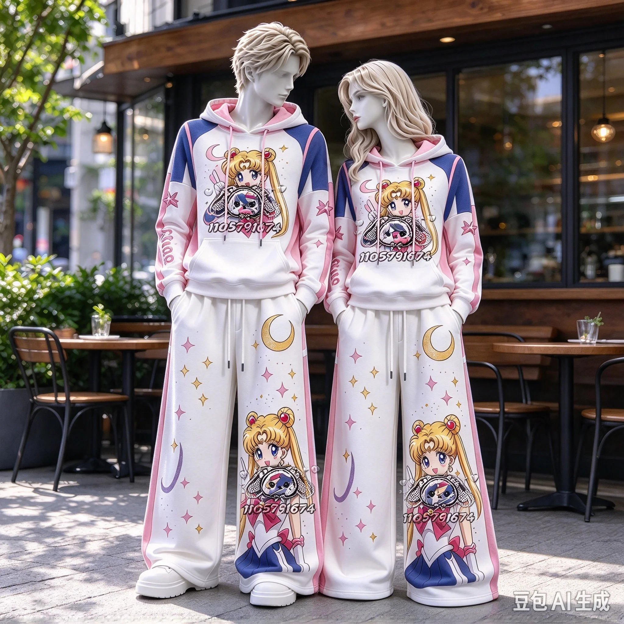26/27 Autumn Winter Sailor Moon Color Block Hoodie Set Cartoon Print Couple Outfit FamilyMatching