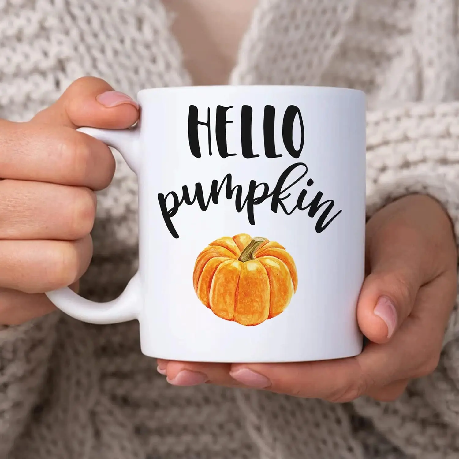 Gifts for Men Women Birthday Thanksgiving Autumn Fall Season - Hello Pumpkin 11oz White Ceramic Coffee Tea Mug For Mom Dad Girl