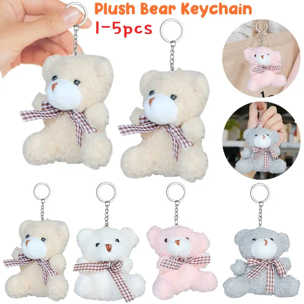 1-5PCS Soft Plush Bear Dolls Keychain Cartoon Stuffed Bear Key Ring for Bag Pendant Plush Toys Christmas Gifts for Women Girls