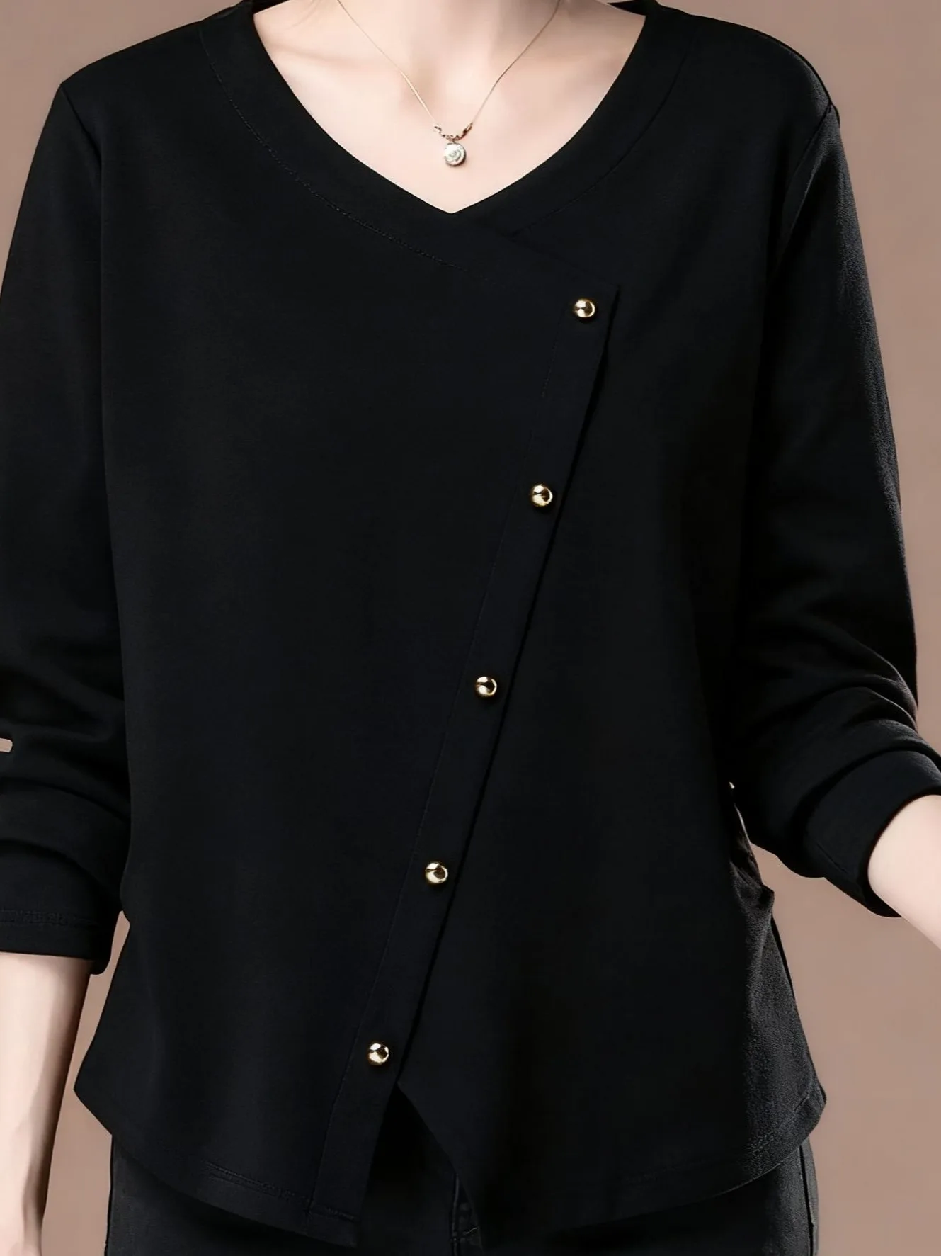 T-shirt lunga ampia Sve V-Ne plus Size Faion da donna Autunno Top Pancia che nasconde il strato base dimagrante irt