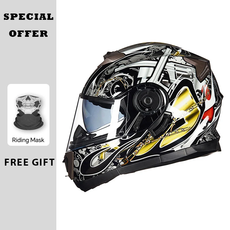 2025 New Professional Motorcycle Helmets Racing Flip Up Helmet ABS Material Modular Dual Lens Bluetooth Full Face Helmet DOT ECE