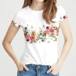 Women's Floral Wildflower Graphic O-Neck T Shirt Summer Flower Casual Loose Top Cottagecore Short Sleeve Shirts Tees