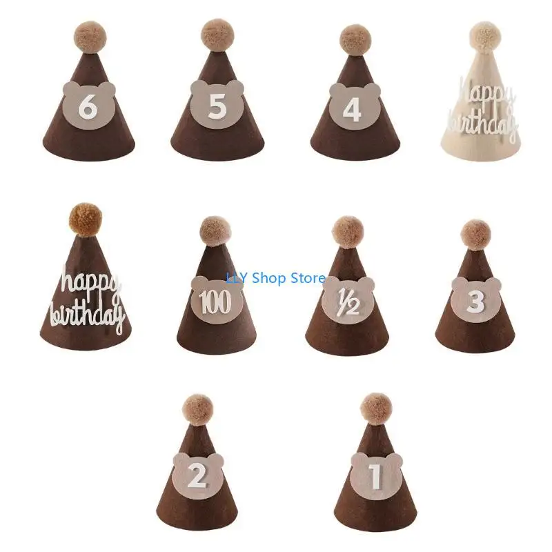 

T8UD Baby Birthday Hat Shower Party Decorations Brown Coffee Bear Hats Photo Props