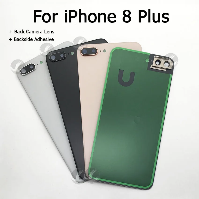 Universal Version Back Housing With Camera Lens + Adhesive For iphone 8 Plus 8P + Logo Rear Glass Plate Cover Lid Shell