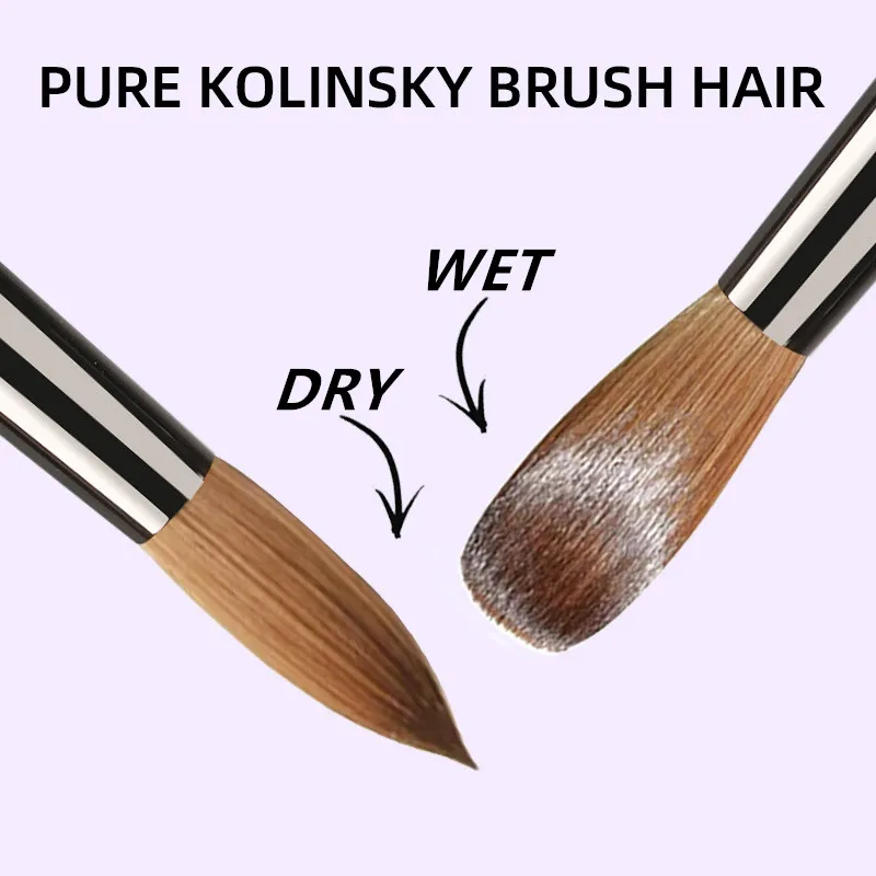 100% Pure Kolinsky Nail Brush Silver UV Gel Polish Nail Art Extension Builder Manicure Nail Pen Painting Drawing Brushes