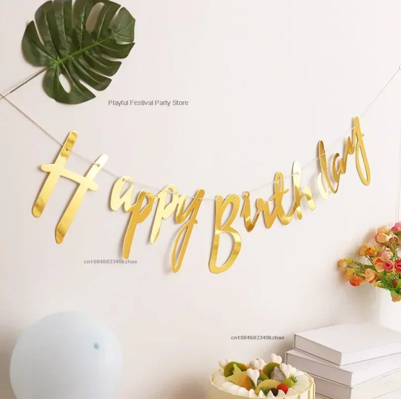 5m Glitter Happy Birthday Banner for Kids Adults Birthday Party Decorations Supplies Sign Baby Shower Decoration