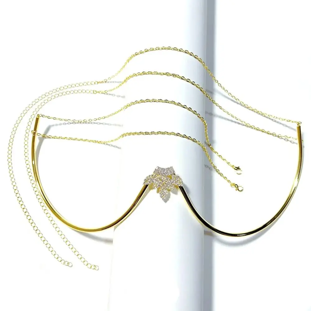 Adjustable Rhinestone Breast Chain Lingerie Bra Body Jewelry Chest Bracket Chain Zircon Leaf Nightclub Bikini Crystal Chain Club
