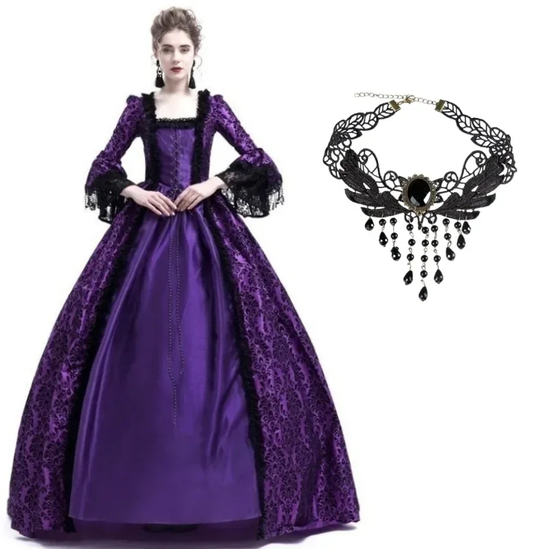 

S-5XL Large Size High-End Court Dress Lace Splicing Dress Vintage Medieval Renaissance Dress