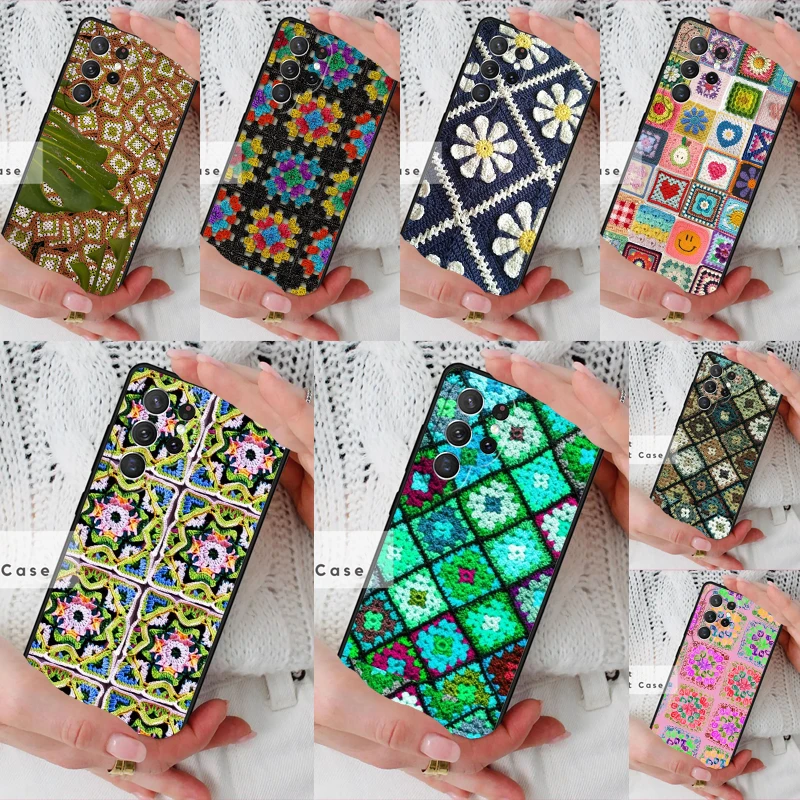 Granny Square Crochet BUMPER Phone Cover Case for Samsung Galaxy S26 Ultra S20 FE Note 10 S24 S23 S21 S25 Plus S22