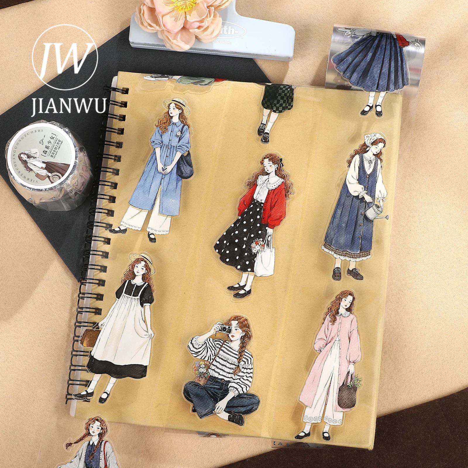 

JIANWU 55mm*6m Vintage Forest Girl Character Landscape Material Collage Scrapbooking PET Tape Creative DIY Journal Stationery