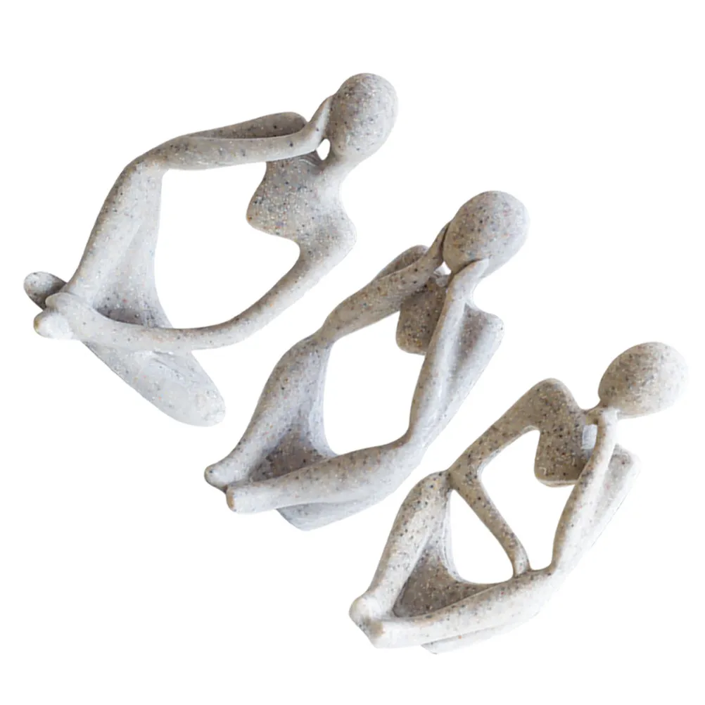 

3Pcs Thinker Miniature Resin Statues Abstract Sculpture Home Office Desk Decor Modern Art Accent Unique Minimalist Shelf