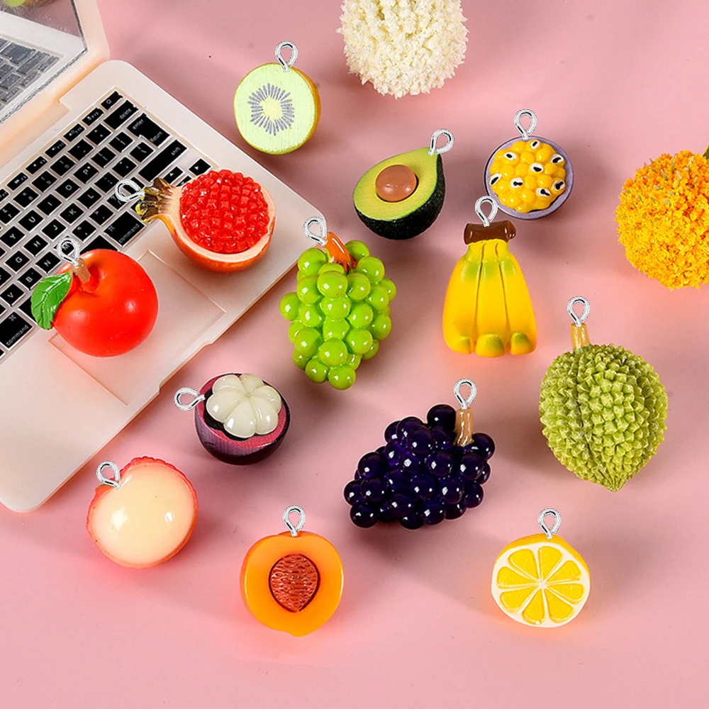10ชิ้นชุดผลไม้จำลอง3D แบนกลับเสน่ห์สำหรับต่างหูสร้อยข้อมือปิ่นปักผมเครื่องประดับ DIY จี้อุปกรณ์ประดับตกแต่ง
