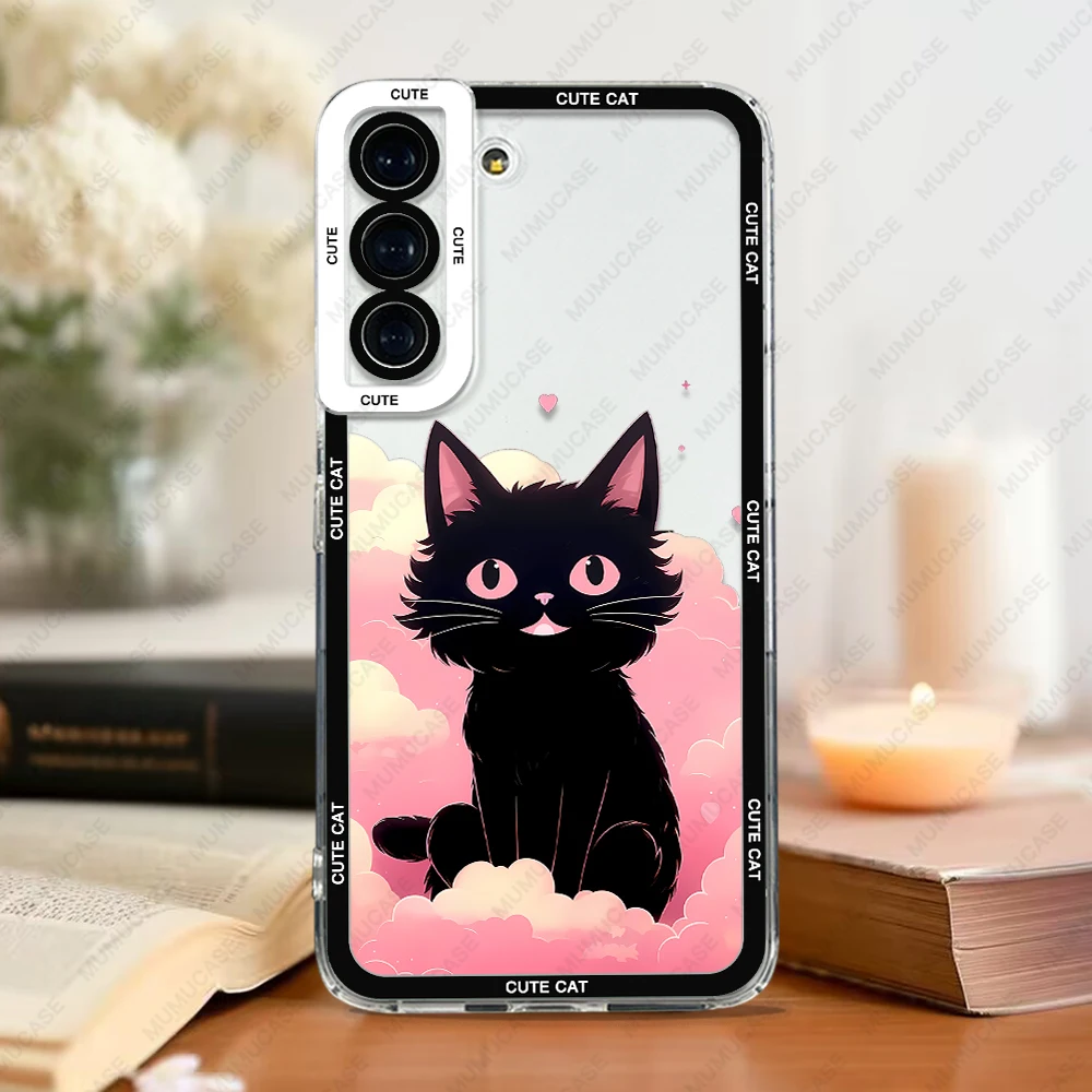 Phone Case For Samsung Galaxy S20 S21 S22 S23 S24 FE Plus Ultra A54 A53 A52 A34 5G TPU Soft Cover Cute Cat