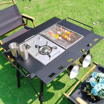 Lohascamping 접이식 IGT 테이블, 경량 배낭 롤 테이블, 다기능 조절 가능 다리 책상, 데스크탑 버너, 바베큐 테이블，접이식테이블，캠핑테이블，igt테이블，화로대테이블，경량캠핑테이블，igt버너，캠핑롤테이블，접이식캠핑테이블 ，원버너테이블 ，캠핑화로테이블，테이블버너