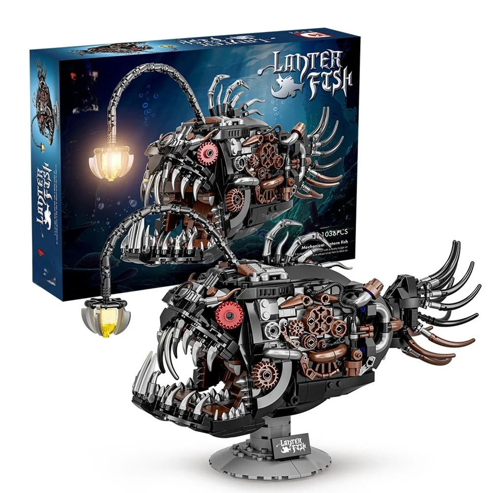 

1038 деталей MOC: Механическая рыбка-фонарь, конструктор для детей, в наличии, сборная модель MOC, игрушки из кирпичиков, подарок на Рождество для ребенка