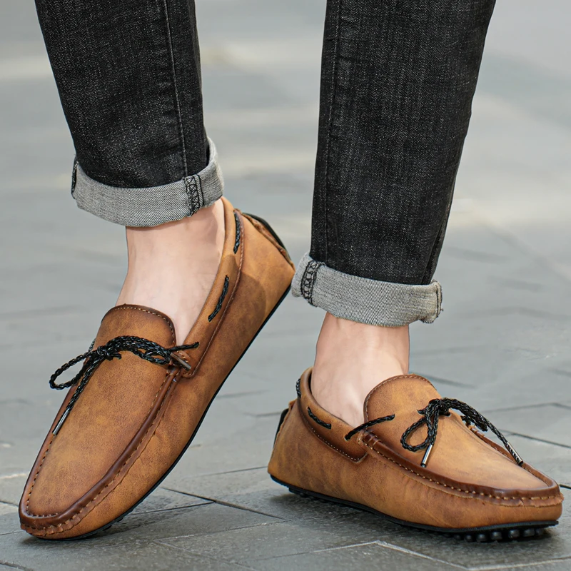 2023 High Quality Leather Loafers Men Black/green/brown Casual Shoes Male Driving Shoes Men's Flats Fashion Men Shoes Size 38-49